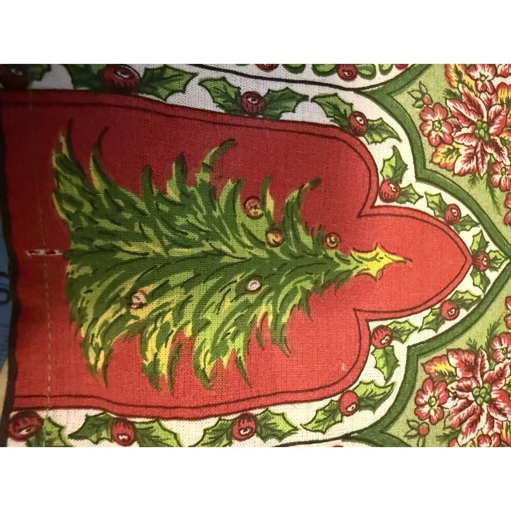 April Cornell Christmas Tablecloth 60x120 Green Paisley Tree Border 100% Cotton